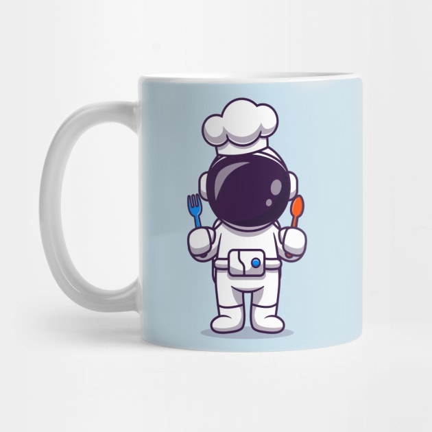 Cute Astronaut Chef With Fork And Spoon Cartoon by Catalyst Labs